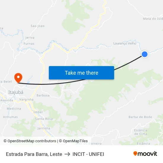 Estrada Para Barra, Leste to INCIT - UNIFEI map