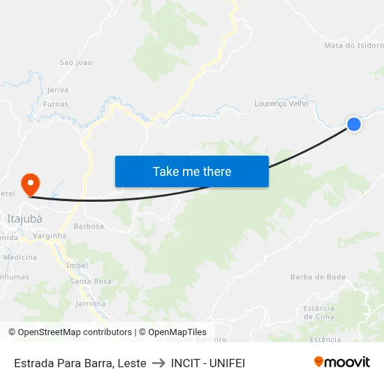 Estrada Para Barra, Leste to INCIT - UNIFEI map