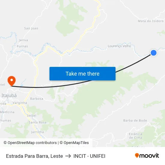 Estrada Para Barra, Leste to INCIT - UNIFEI map