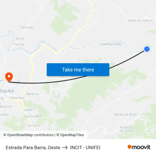 Estrada Para Barra, Oeste to INCIT - UNIFEI map