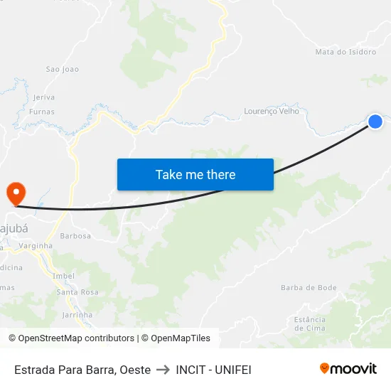 Estrada Para Barra, Oeste to INCIT - UNIFEI map