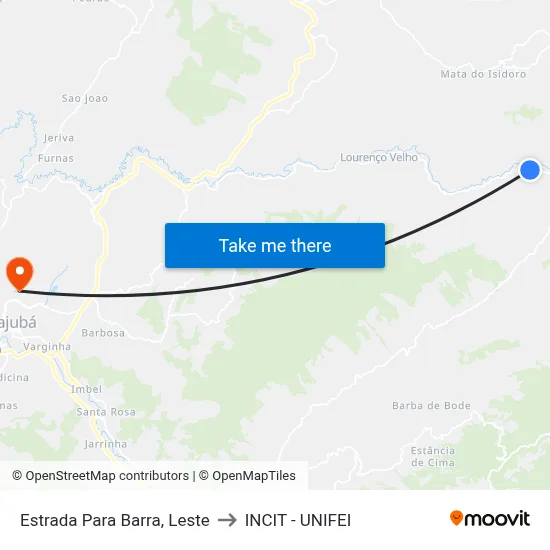 Estrada Para Barra, Leste to INCIT - UNIFEI map