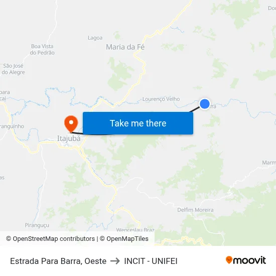 Estrada Para Barra, Oeste to INCIT - UNIFEI map