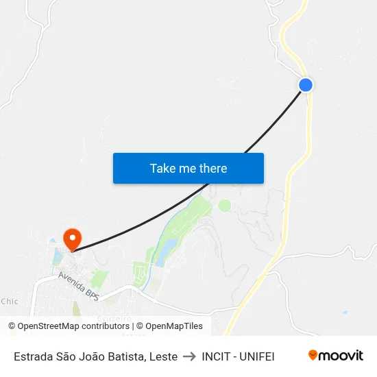 Estrada São João Batista, Leste to INCIT - UNIFEI map