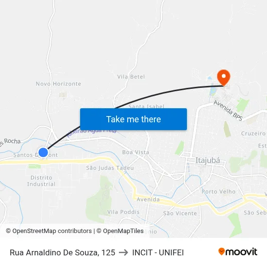 Rua Arnaldino De Souza, 125 to INCIT - UNIFEI map