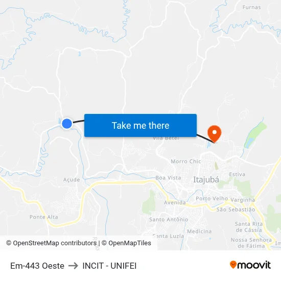Em-443 Oeste to INCIT - UNIFEI map