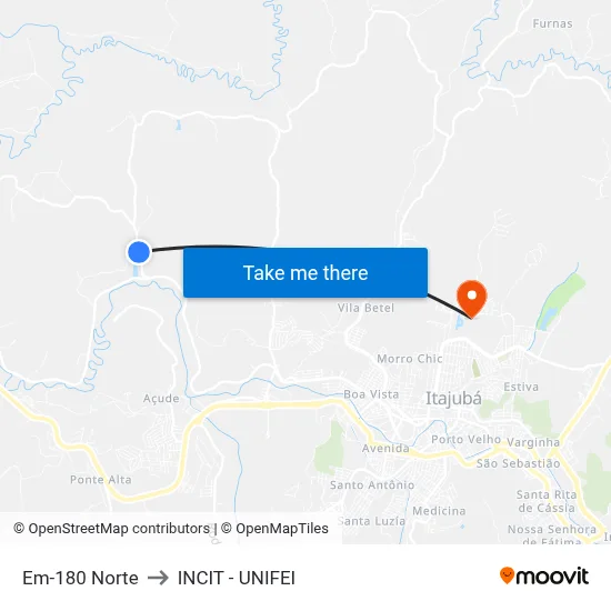 Em-180 Norte to INCIT - UNIFEI map