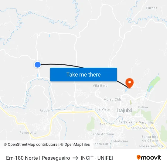 Em-180 Norte | Pessegueiro to INCIT - UNIFEI map
