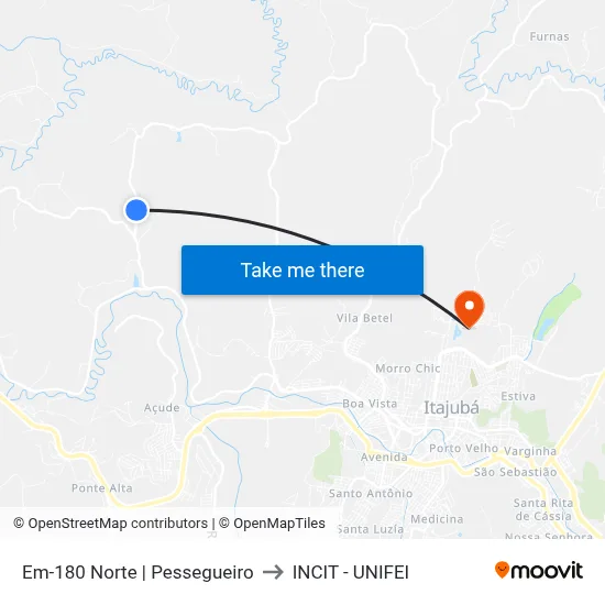 Em-180 Norte | Pessegueiro to INCIT - UNIFEI map
