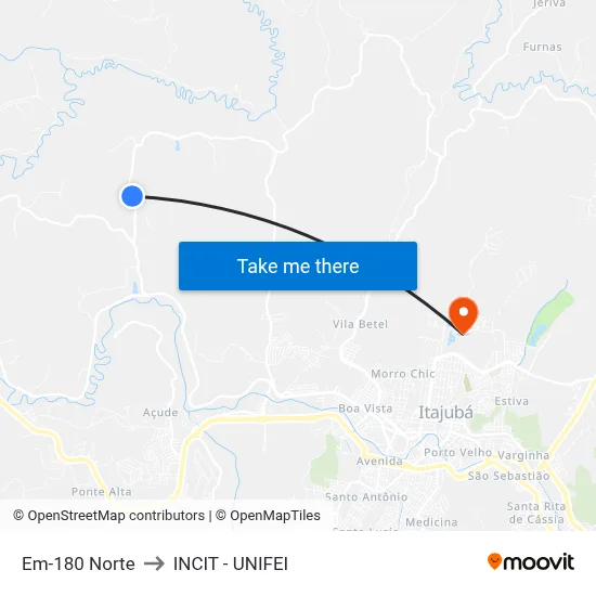 Em-180 Norte to INCIT - UNIFEI map