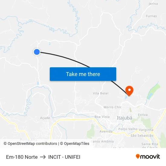 Em-180 Norte to INCIT - UNIFEI map
