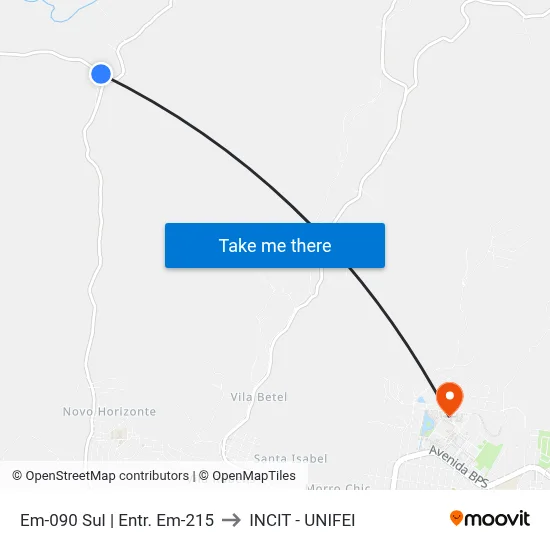 Em-090 Sul | Entr. Em-215 to INCIT - UNIFEI map