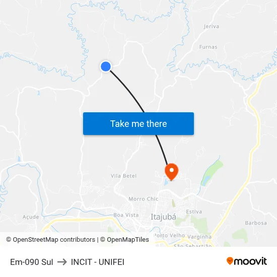 Em-090 Sul to INCIT - UNIFEI map