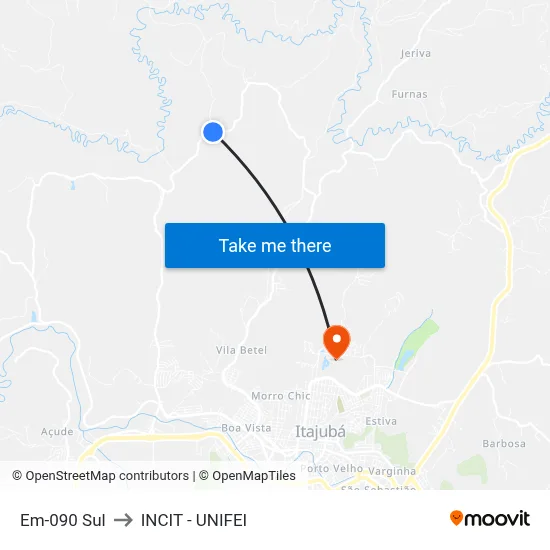 Em-090 Sul to INCIT - UNIFEI map