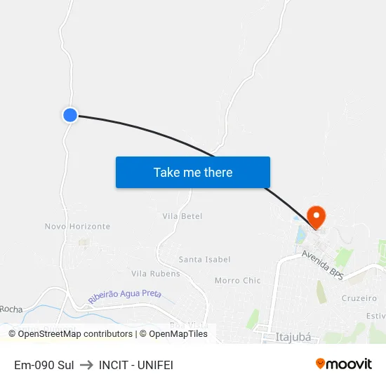 Em-090 Sul to INCIT - UNIFEI map
