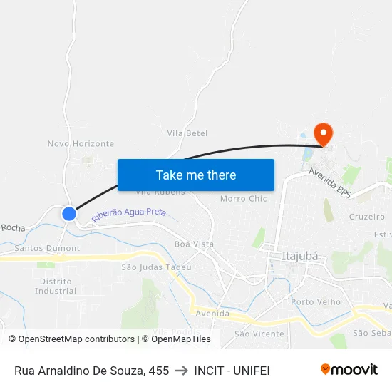 Rua Arnaldino De Souza, 455 to INCIT - UNIFEI map