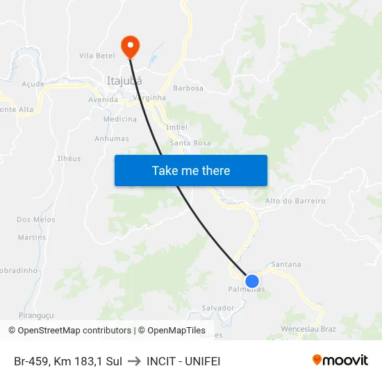 Br-459, Km 183,1 Sul to INCIT - UNIFEI map