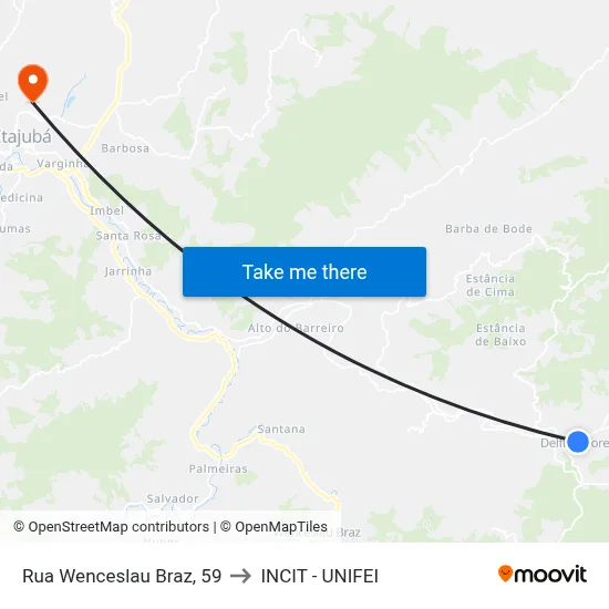 Rua Wenceslau Braz, 59 to INCIT - UNIFEI map