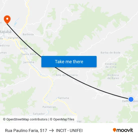 Rua Paulino Faria, 517 to INCIT - UNIFEI map