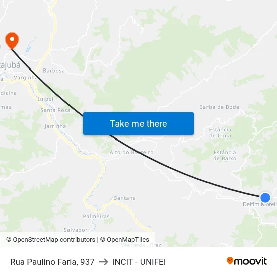 Rua Paulino Faria, 937 to INCIT - UNIFEI map