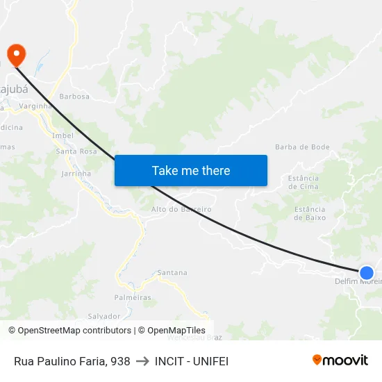 Rua Paulino Faria, 938 to INCIT - UNIFEI map