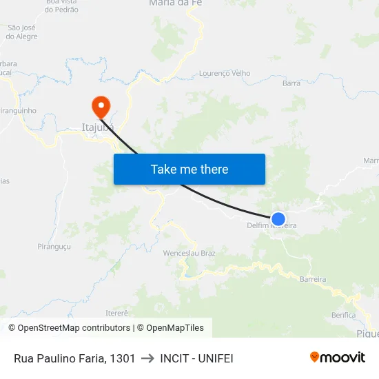 Rua Paulino Faria, 1301 to INCIT - UNIFEI map
