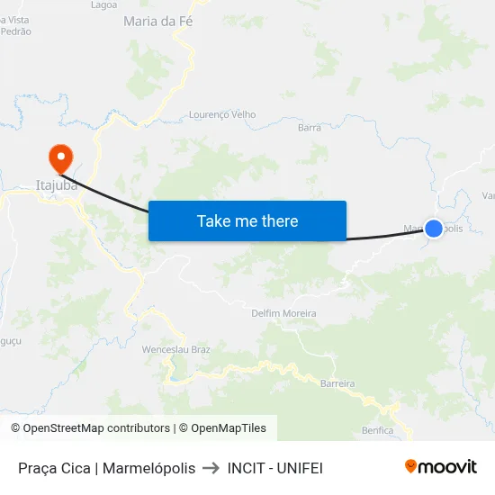 Praça Cica | Marmelópolis to INCIT - UNIFEI map
