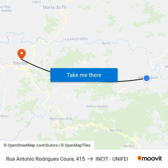 Rua Antonio Rodrigues Coura, 415 to INCIT - UNIFEI map