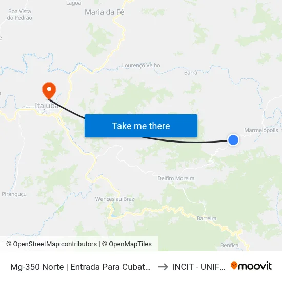 Mg-350 Norte | Entrada Para Cubatão to INCIT - UNIFEI map
