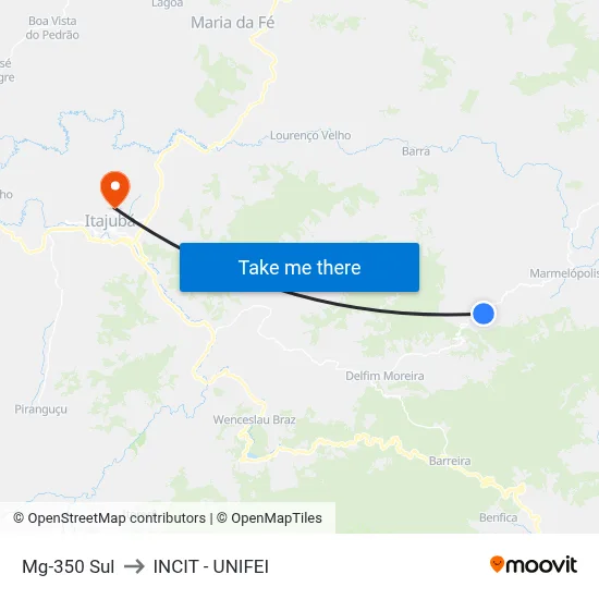 Mg-350 Sul to INCIT - UNIFEI map
