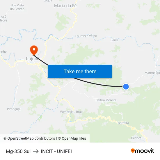 Mg-350 Sul to INCIT - UNIFEI map