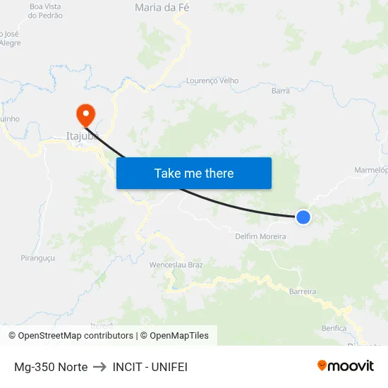 Mg-350 Norte to INCIT - UNIFEI map
