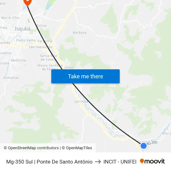 Mg-350 Sul | Ponte De Santo Antônio to INCIT - UNIFEI map