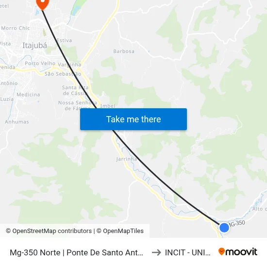 Mg-350 Norte | Ponte De Santo Antônio to INCIT - UNIFEI map