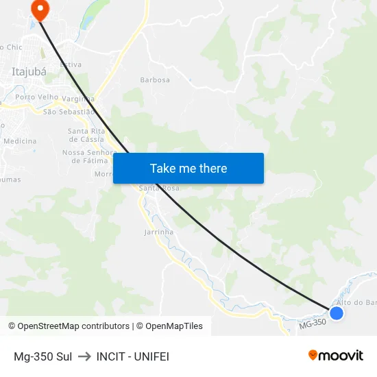 Mg-350 Sul to INCIT - UNIFEI map