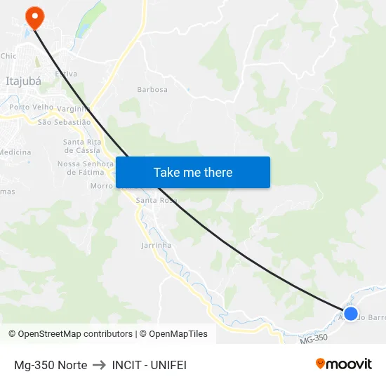 Mg-350 Norte to INCIT - UNIFEI map