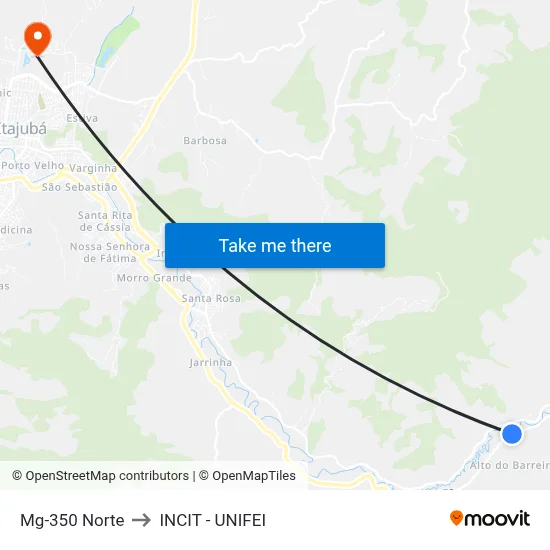 Mg-350 Norte to INCIT - UNIFEI map