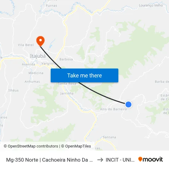 Mg-350 Norte | Cachoeira Ninho Da Águia to INCIT - UNIFEI map