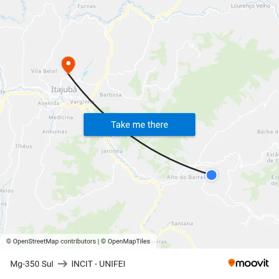 Mg-350 Sul to INCIT - UNIFEI map
