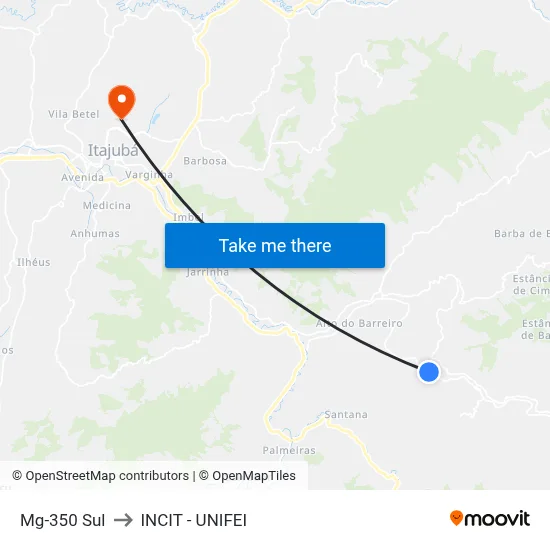 Mg-350 Sul to INCIT - UNIFEI map