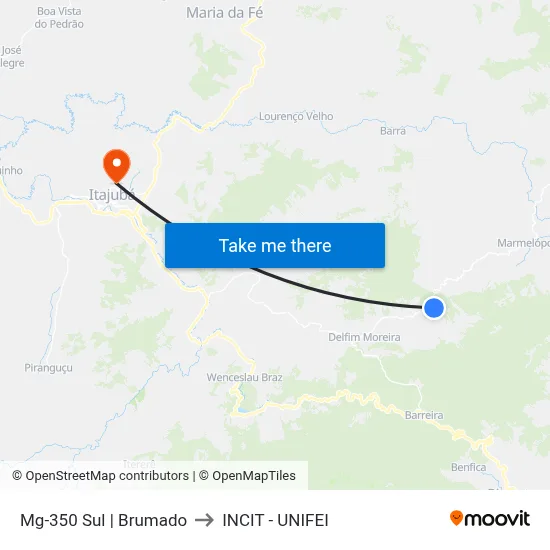 Mg-350 Sul | Brumado to INCIT - UNIFEI map