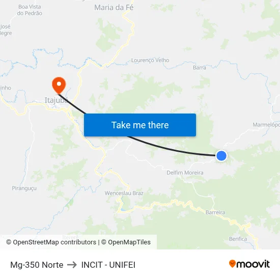 Mg-350 Norte to INCIT - UNIFEI map