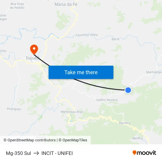 Mg-350 Sul to INCIT - UNIFEI map