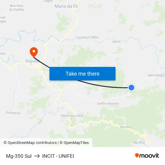 Mg-350 Sul to INCIT - UNIFEI map