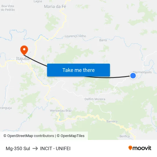 Mg-350 Sul to INCIT - UNIFEI map