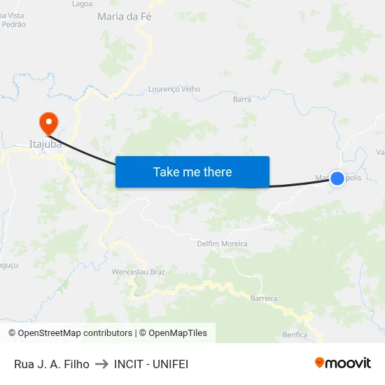 Rua J. A. Filho to INCIT - UNIFEI map