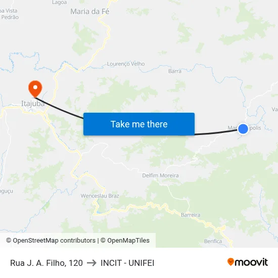 Rua J. A. Filho, 120 to INCIT - UNIFEI map