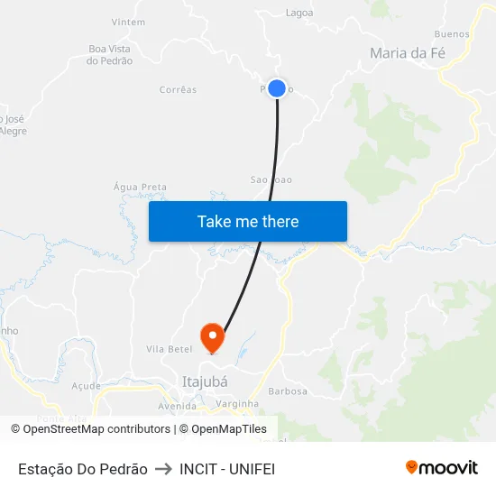 Estação Do Pedrão to INCIT - UNIFEI map
