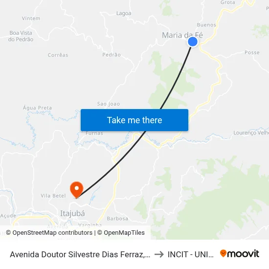 Avenida Doutor Silvestre Dias Ferraz, 208 to INCIT - UNIFEI map