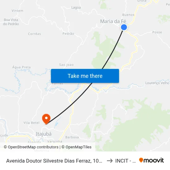 Avenida Doutor Silvestre Dias Ferraz, 1005 | Trevo De Maria Da Fé to INCIT - UNIFEI map
